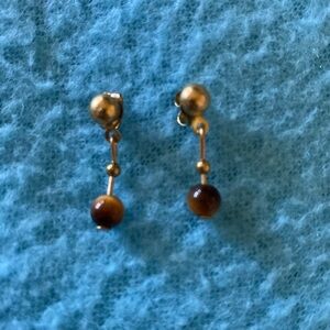 TIGER EYE pierced stud small dangle wire and beads earrings NEW